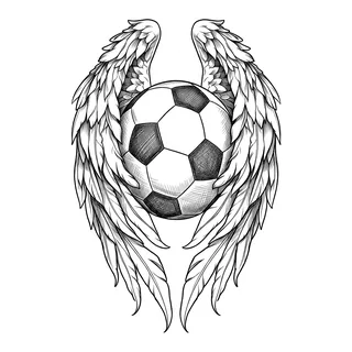 Black and grey illustrative soccer ball tattoo design, drawn flat for a shin tattoo