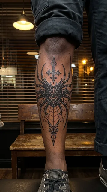 spider eye tattoo on the shin