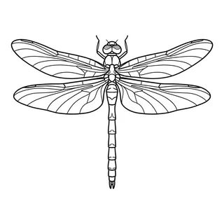 Black and white linework dragonfly tattoo design, outline stencil for a shin tattoo