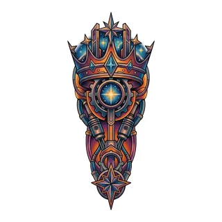 Color biomechanical tattoo design, drawn flat for a shin tattoo