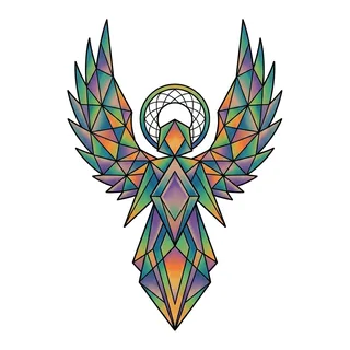 Color geometric tattoo design, outline stencil for a shin tattoo