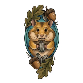 Color neo traditional tattoo design, drawn flat for a shin tattoo