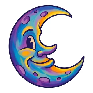 Color new school moon tattoo design, drawn flat for a shin tattoo