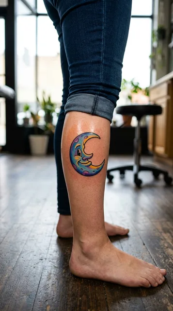 Moon tattoo on the shin