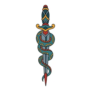 Color traditional tattoo design, drawn flat for a shin tattoo