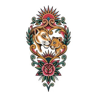 Color traditional tattoo design, drawn flat for a shin tattoo