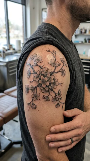 cherry blossom tattoo on the shoulder