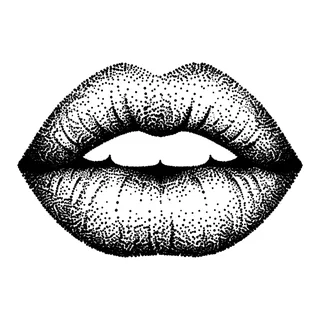 Black and grey dotwork lips tattoo design, drawn flat for a shoulder tattoo