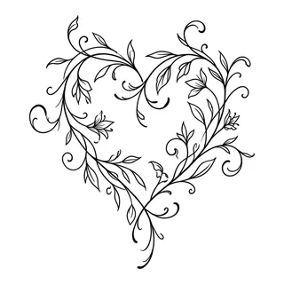 Black and white fine line heart tattoo design, outline stencil for a shoulder tattoo