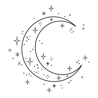 Black and white fine line moon tattoo design, outline stencil for a shoulder tattoo