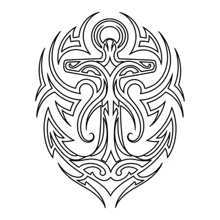 Black and white tribal anchor tattoo design, drawn flat for a shoulder tattoo