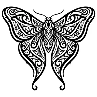 Black and white tribal butterfly tattoo design, drawn flat for a shoulder tattoo