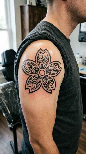 cherry blossom tattoo on the shoulder
