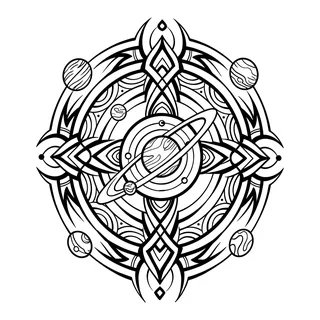 Black and white tribal tattoo design, drawn flat for a shoulder tattoo