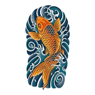 Color Japanese koi fish tattoo design, drawn flat for a shoulder tattoo