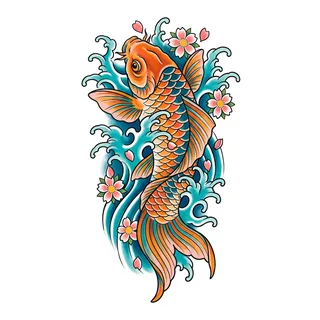 Color Japanese koi fish tattoo design, drawn flat for a shoulder tattoo