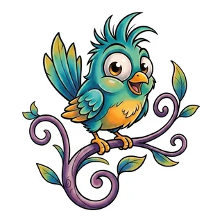 Color new school bird tattoo design, drawn flat for a shoulder tattoo