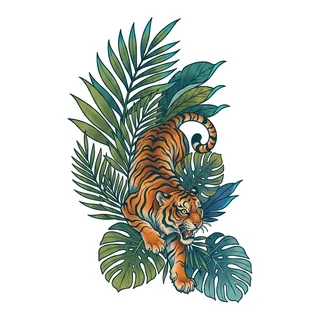 Color new school tiger tattoo design, drawn flat for a shoulder tattoo