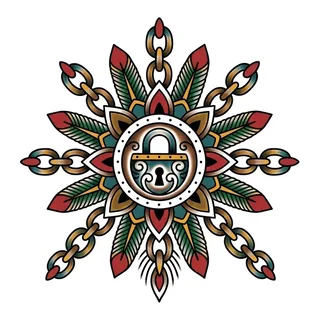 Color traditional tattoo design, drawn flat for a shoulder tattoo