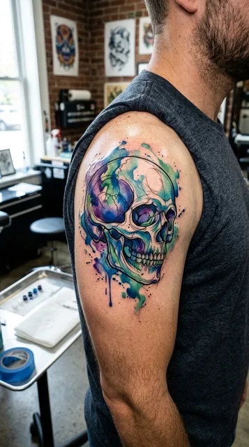 Skull tattoo on the shoulder