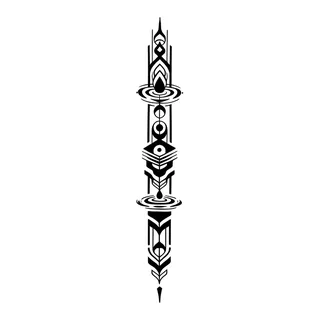 Black and white blackwork tattoo design, drawn flat for a spine tattoo