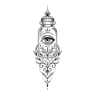 Black and white blackwork tattoo design, drawn flat for a spine tattoo
