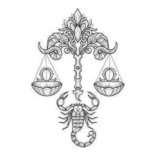 Black and grey dotwork scorpion tattoo design, drawn flat for a spine tattoo