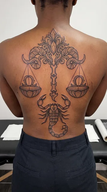 Scorpion tattoo on the spine