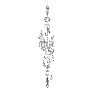 Black and white fine line tattoo design, outline stencil for a spine tattoo