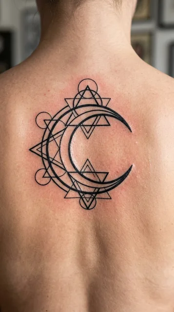 Moon tattoo on the spine