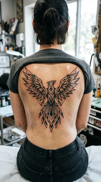 Phoenix tattoo on the spine