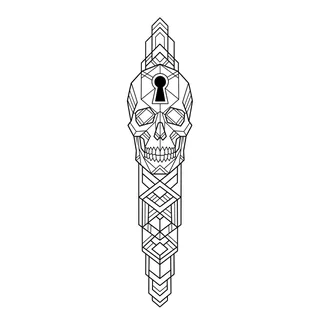 Black and white geometric tattoo design, outline stencil for a spine tattoo