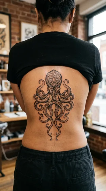 Octopus tattoo on the spine