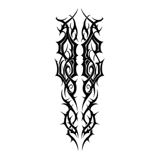 Black and white tribal ornament tattoo design, drawn flat for a spine tattoo