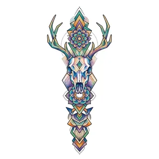 Color geometric tattoo design, outline stencil for a spine tattoo