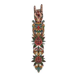 Color traditional tattoo design, drawn flat for a spine tattoo