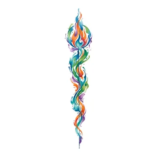 Color watercolor tattoo design, drawn flat for a spine tattoo