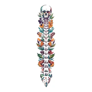Color watercolor tattoo design, drawn flat for a spine tattoo
