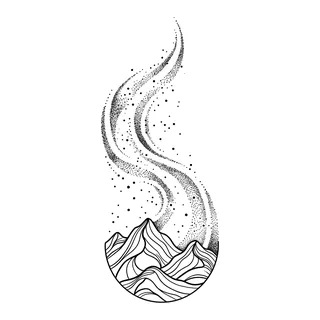 Black and white blackwork tattoo design, drawn flat for a stomach tattoo