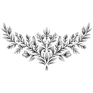 Black and grey dotwork tattoo design, drawn flat for a stomach tattoo