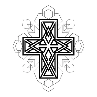 Black and white geometric cross tattoo design, outline stencil for a stomach tattoo