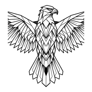 Black and white geometric eagle tattoo design, outline stencil for a stomach tattoo