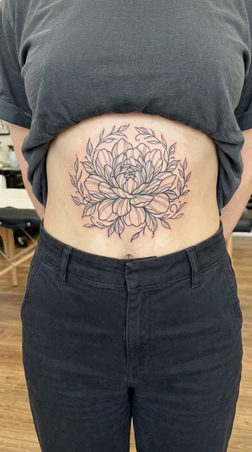 Flower tattoo on the stomach