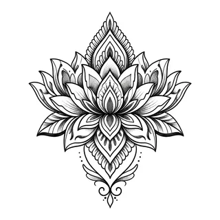 Black and grey illustrative tattoo design, drawn flat for a stomach tattoo