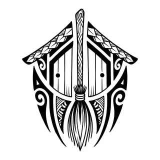 Black and white tribal tattoo design, drawn flat for a stomach tattoo