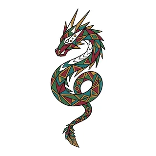 Color geometric dragon tattoo design, outline stencil for a stomach tattoo