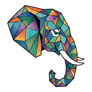 Color geometric elephant tattoo design, outline stencil for a stomach tattoo