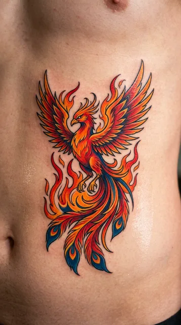 Phoenix tattoo on the stomach