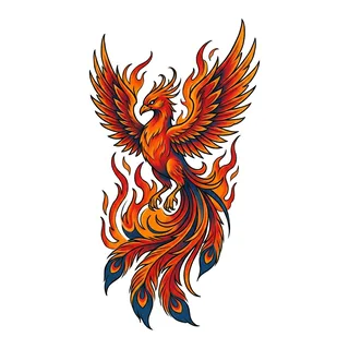 Color new school phoenix tattoo design, drawn flat for a stomach tattoo