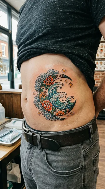 Moon tattoo on the stomach